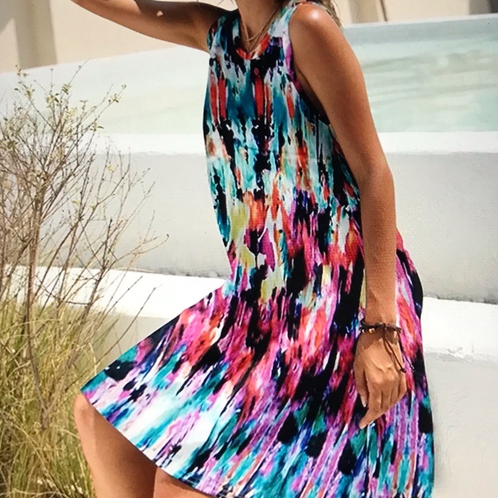 Fuchsia & Mint Sz XXL Multicolor Abstract Pocket Sleeveless Dress